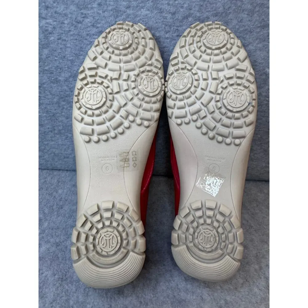 Marc Joseph NY Red Cream Leather Hand-Stitched Golf Moccasins Women’s - Size 6